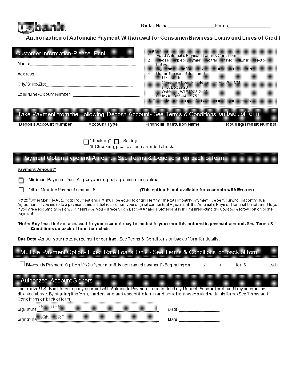 authorization for automatic payment form